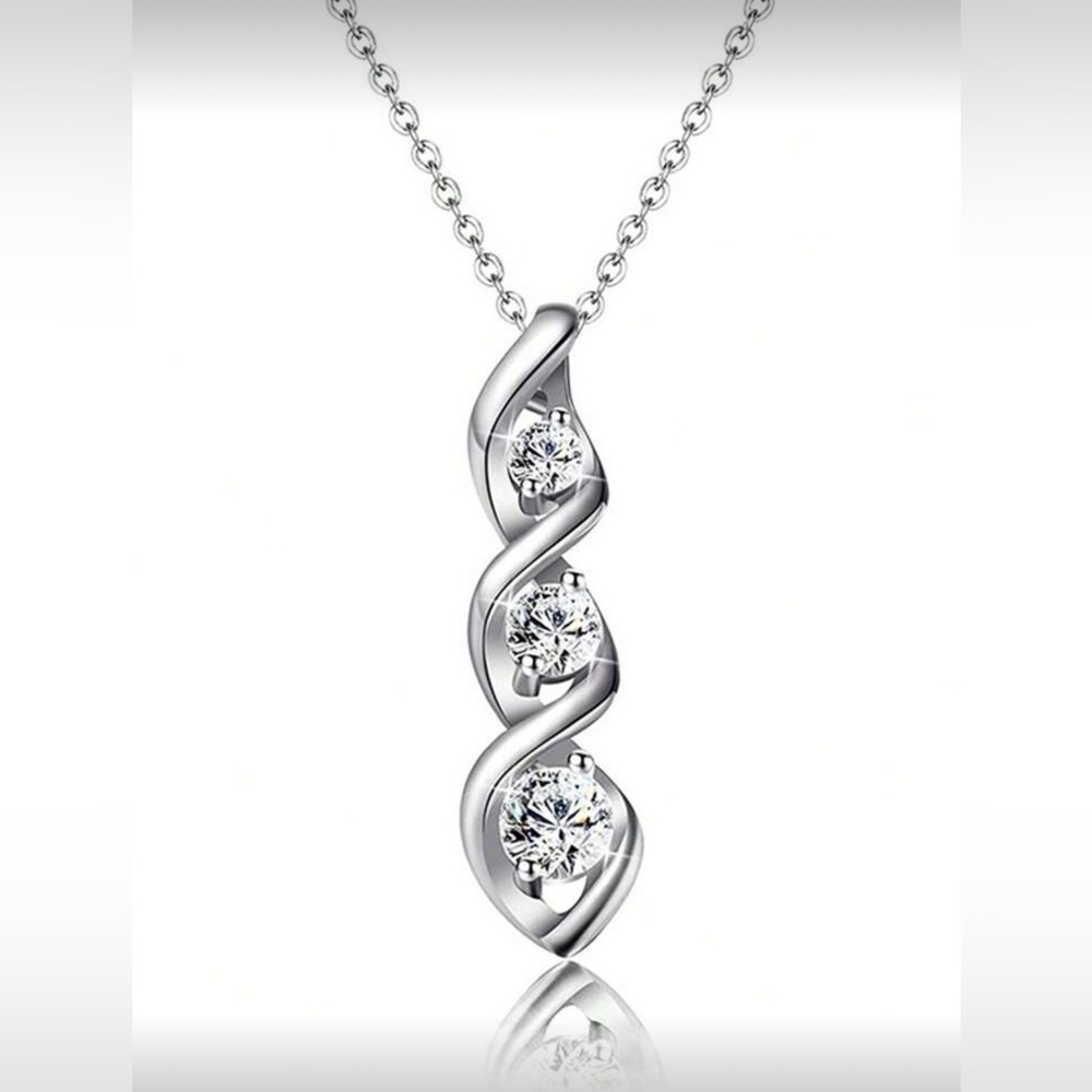 Silver Tone Cubic Zirconia‎ Pendant Necklace